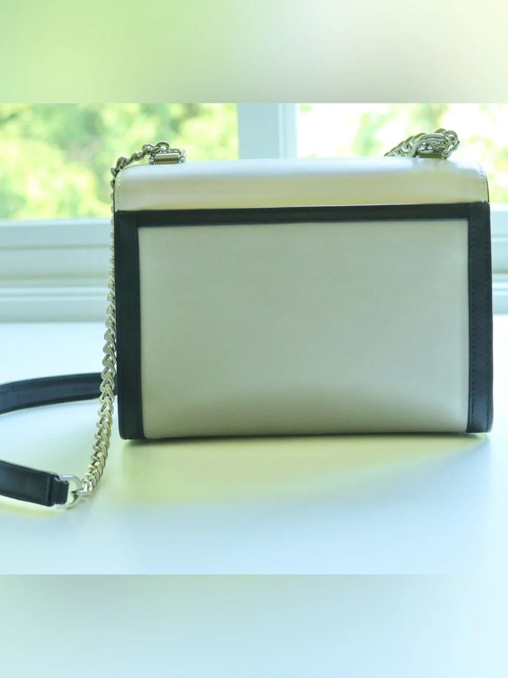 Michael Kors Cream and Black Leather Chain Crossbody Bag